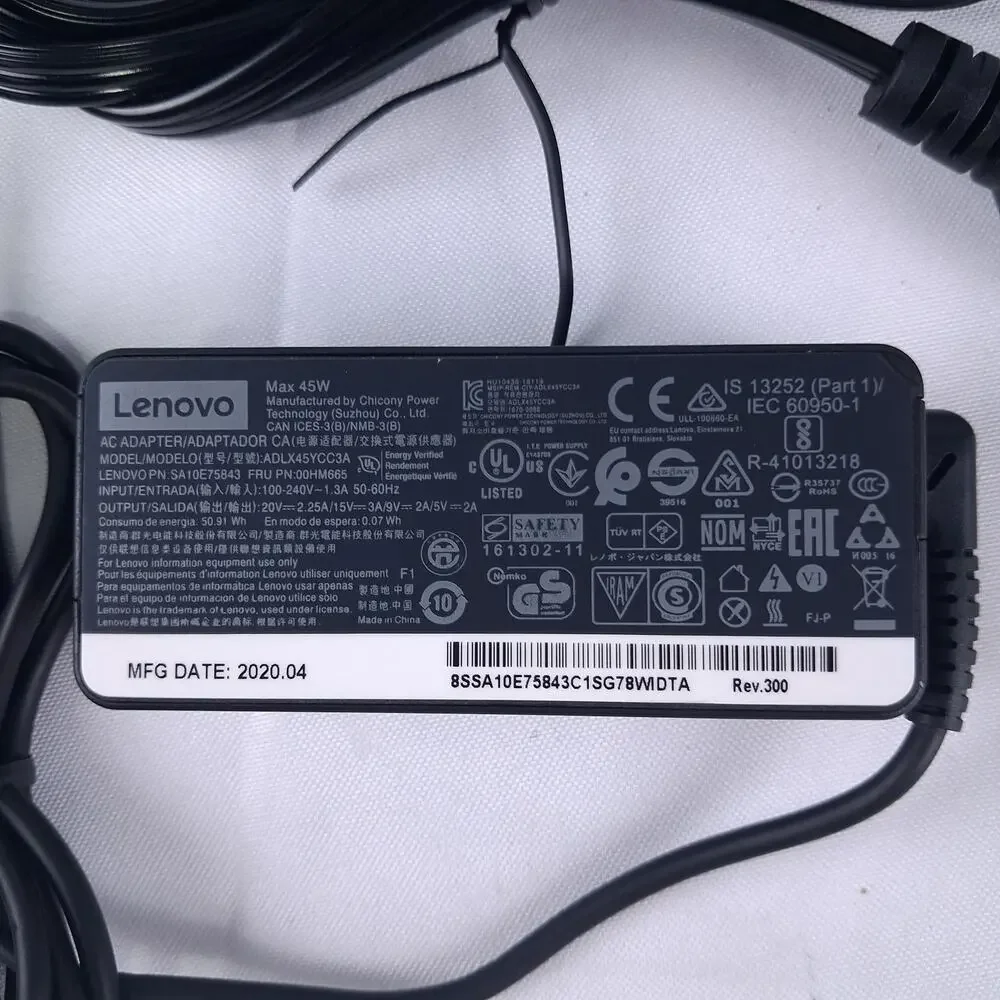 Lenovo 45W USB-C AC Adapter Charger ADLX45YCC3A SA10E75843 00HM665 Laptop Power
